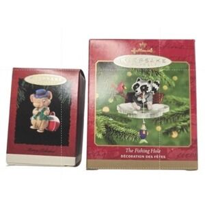 Hallmark Keepsake Ornament Lot Merry Fishmas 1994 & The Fishing Hole 2000